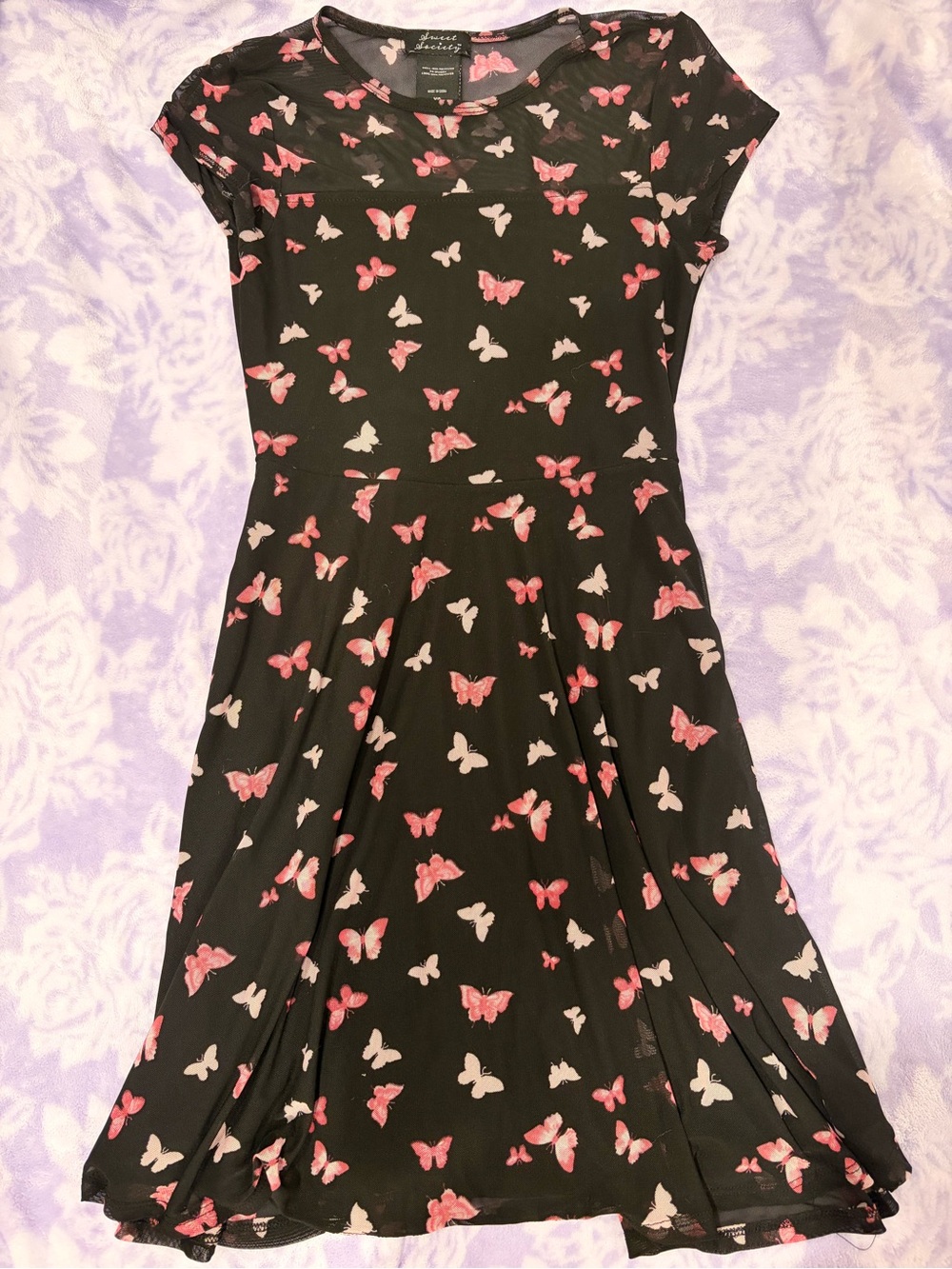 Hot Topic Sweet Society Black Butterfly Print Dress w/ Pockets